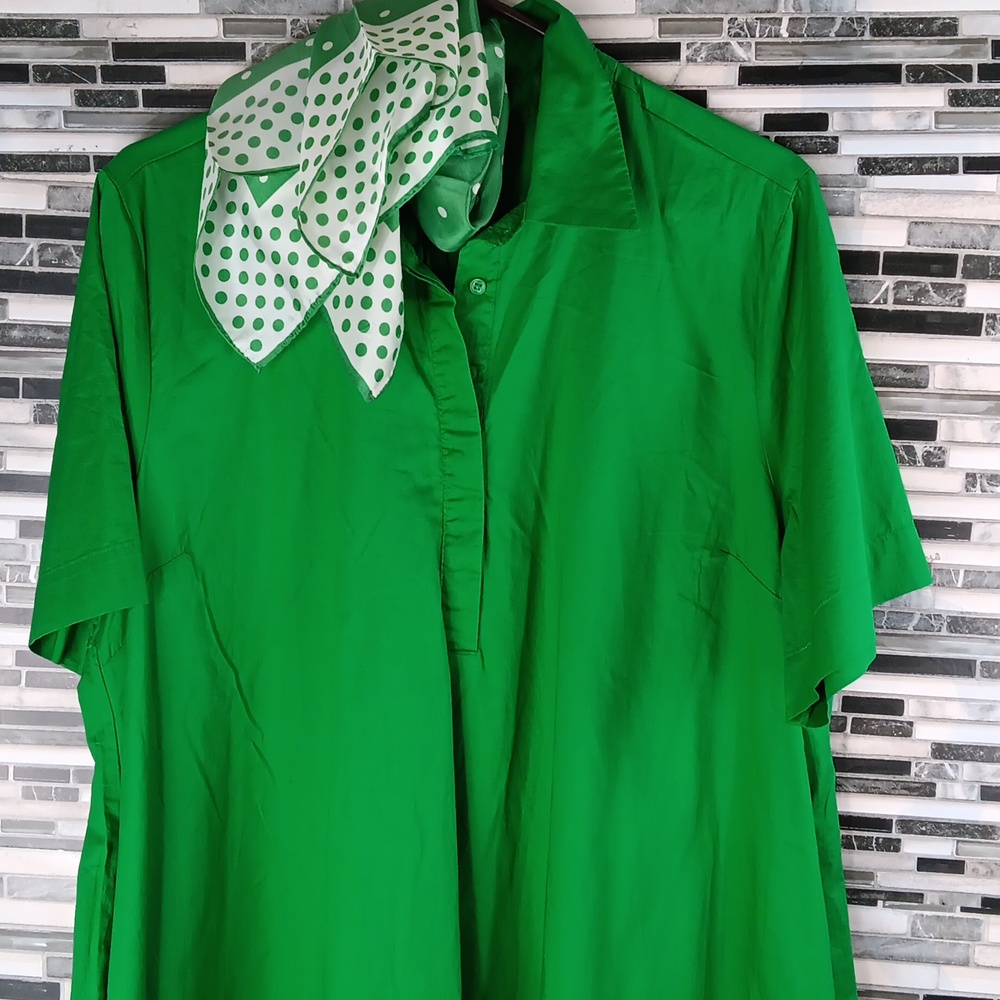 Old Navy Vibrant Kelly Green Midi Dress XL Pockets Back Pleat Casual - Picture 7 of 11